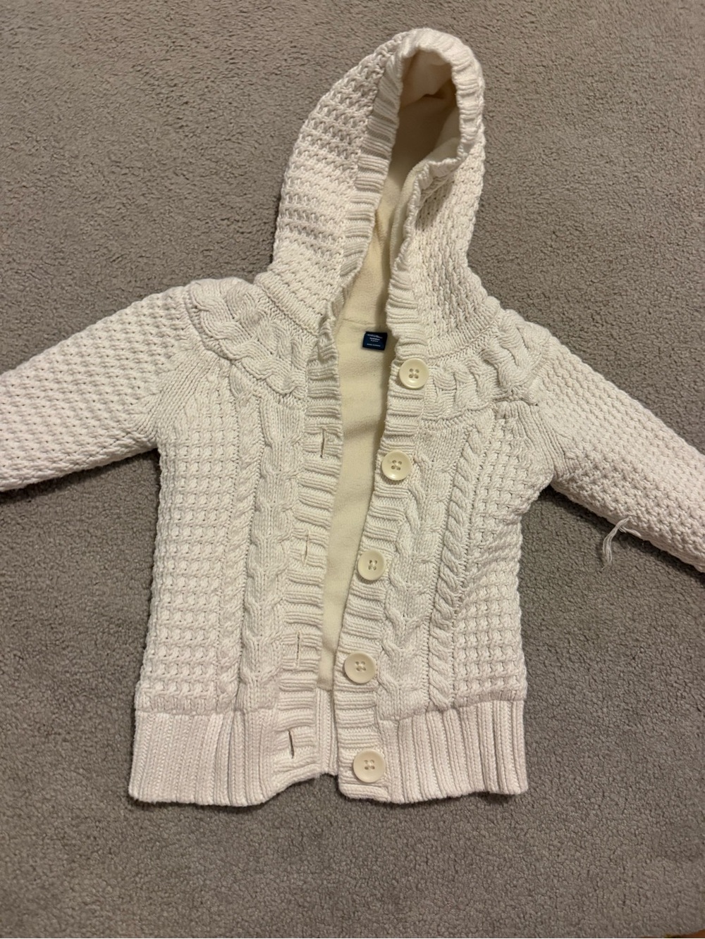 GAP Cream Cable-Knit Hooded Button Cardigan